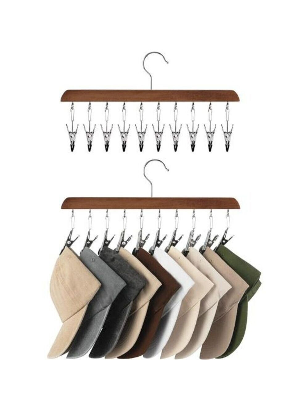 Closet Hat Organizer Rack Set for Baseball Caps with Adjustable Clips 2 Pack